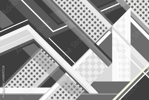 Futuristic black and white background with line and grid elements. Vector illustration.