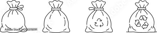Fotografía Garbage Bag Icons Set Vector Illustration, Trash Bag, Waste Disposal and Recycli