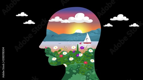 Animation video of the concept of  Mental Health and Imagination with an alpha