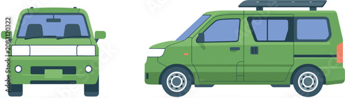 Foto Front and side view of a green minivan or station wagon vehicle in a flat style