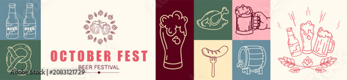 Foto Oktoberfest Beer Festival Banner with with hand drawn beer festival elements inc