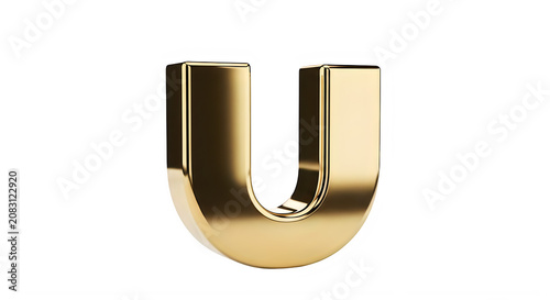 Shiny gold letter U made of metal on white background transparent background