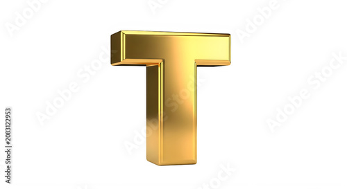 Shiny gold metallic letter T  threedimensional alphabet character transparent background