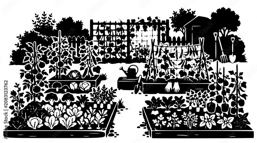 Obraz premium Organic vegetable garden silhouette