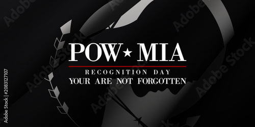National POW MIA Recognition Day. POW MIA flag. Suitable for posters, banners and social media. Black background.