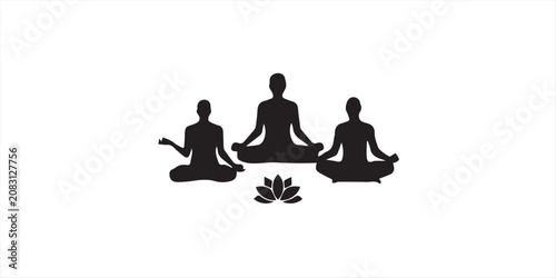 Foto Set of yoga meditation and stretching silhouettes showing seated, relaxation and