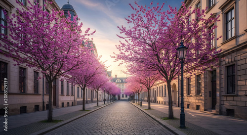 Blooming Spring European City Street