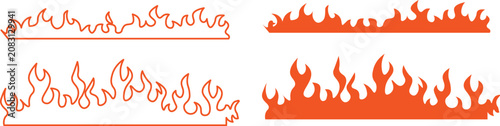 Foto Hot burning fire flame borders set