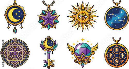 фотографія Mystical Magic Amulets And Esoteric Talisman Vector Icon Set Isolated On White B