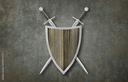 knight swords and shield on grunge background