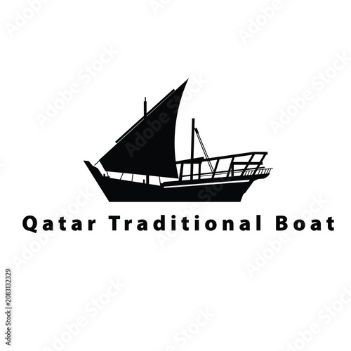 Slika na platnu Traditional Qatari Dhow Boat Silhouette Arabian Wooden Sailing Vessel Maritime H
