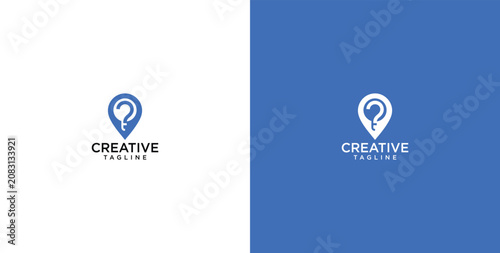 Photos Minimalist Location Pin Logo Design Featuring an Integrated Question Mark Symbol