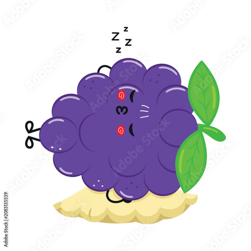 Cute Dark Blue Grape Sleeping Character On Pillow Illustration