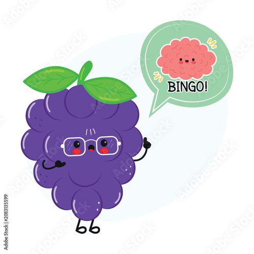 Cute Dark Blue Grape Bingo Idea Character Illustration