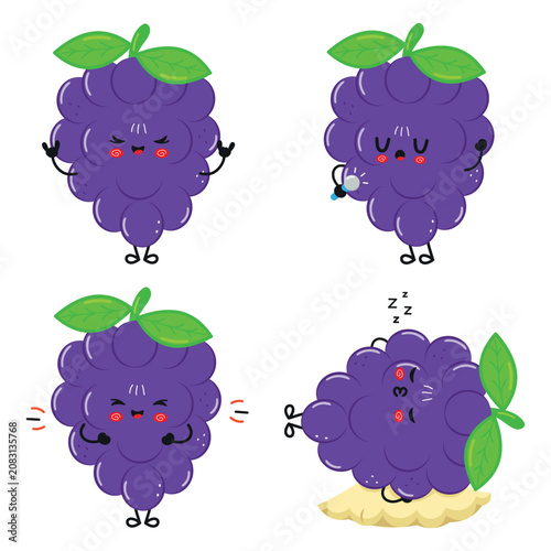Cute Dark Blue Grape Character Mood Collection Illustration