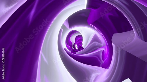 Seamless loop of flying through an abstract swirling tunnel changing colors from blue to purple, yellow, and green. 3D