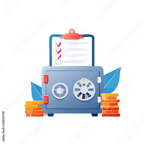 Safe with checklist and coins