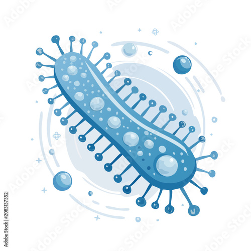Blue Rod-Shaped Microbe with Appendages