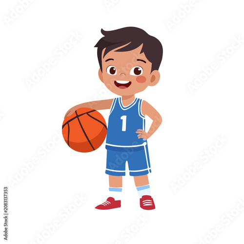 Boy holding basketball in flat illustration style
