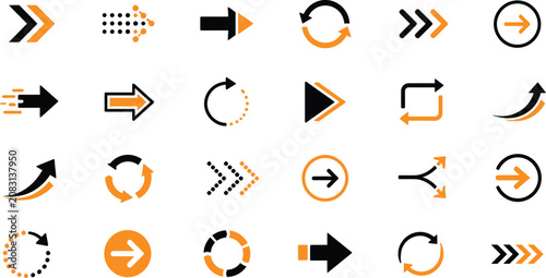 Fotografie Arrow And Circular Progress Icons Flat Two color Style On White Background