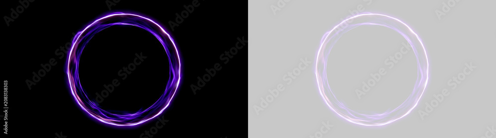 Fototapeta premium Electric Portal Vortex with Blue Plasma Aura and Neon Glow Isolated on Black Background for Science Fiction Cyber Technology Illustration.