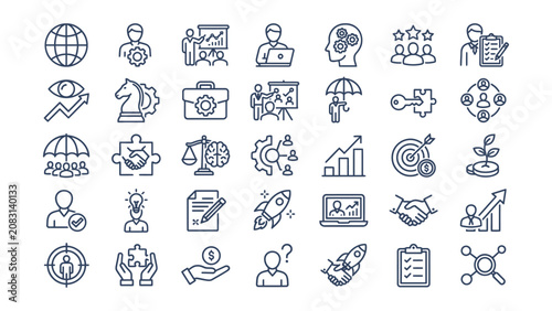 Collection of various business and professional concept icons isolated on transparent background