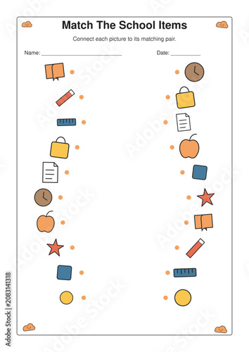School Objects Matching Worksheet for Kindergarten Classroom