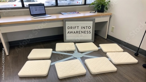 Mindfulness Workshop Space with Interactive Cushions for Personal Growth and Awareness Activities