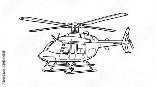 Helicopter Outline Illustration Isolated on White Background