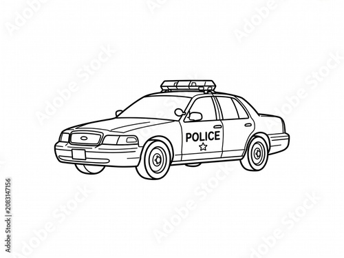 Police Car Outline Illustration Isolated on White Background