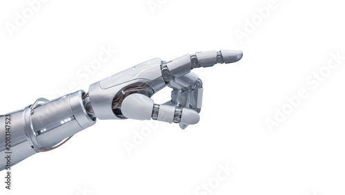  White cyborg robotic hand pointing his finger - isolated on free PNG background.