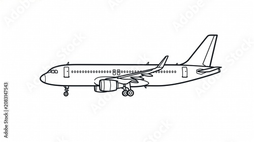 Commercial Airplane Outline Illustration Isolated on White Background