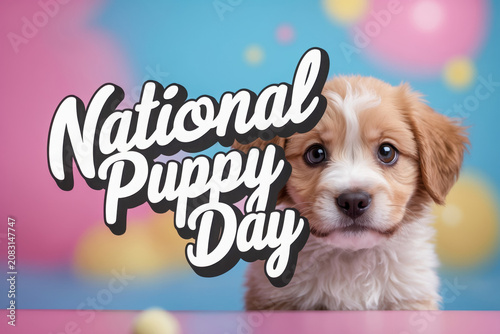Banner poster greeting holiday card National Puppy Day, pet dog animal friendship AI Generative