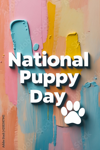 Banner poster greeting holiday card National Puppy Day, pet dog animal friendship AI Generative