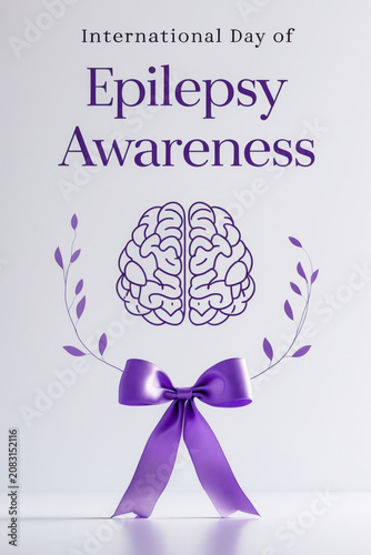 Banner poster card International Day of Epilepsy awareness with symbol purple ribbon AI Generative