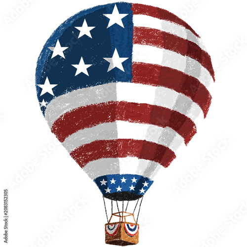 American Patriotic Hot Air Balloon with Red White Blue Stars