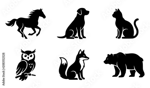 Canvas Print Animal Silhouette Collection Featuring Horse Dog Cat Owl Fox and Bear Vector Ill