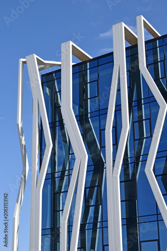 Abstract White Painted Steel Exterior Frame on Modern German Office Building 