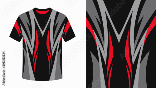 Cuadro en lienzo Abstract red and gray graphic tshirt with bold black lines.