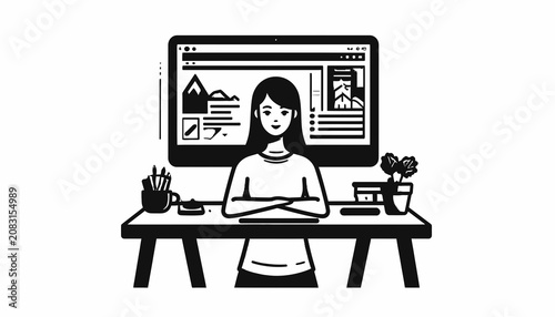 Woman sitting at office desk.