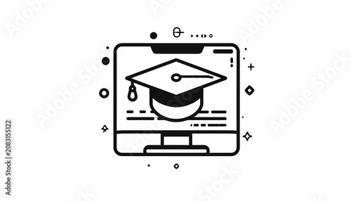 Graduation Cap on Computer Screen Icon.