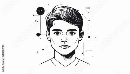 Young Boy Portrait Illustration Closeup.