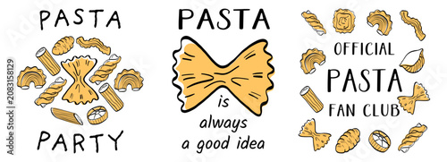 Fotografía Stamp italian cooking vector illustration with pasta doodle icon