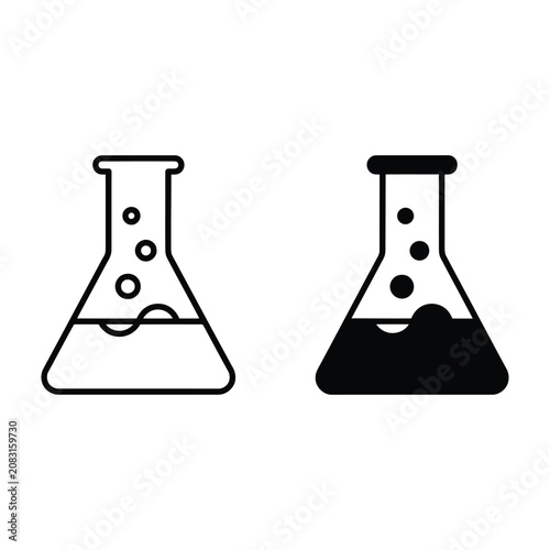 Quadro su tela Two Erlenmeyer flasks with different liquid levels and colors