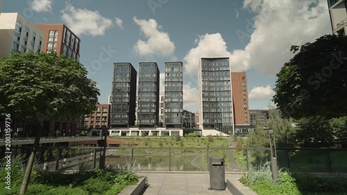 A modern rich luxury residential complex in a picturesque location. Dolly camera