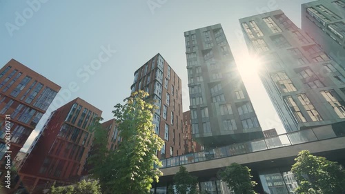 A modern rich luxury residential complex in a picturesque location. Dolly camera