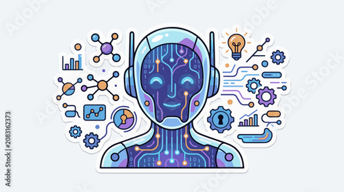 Digital intelligence bot with circuits gears and graphs