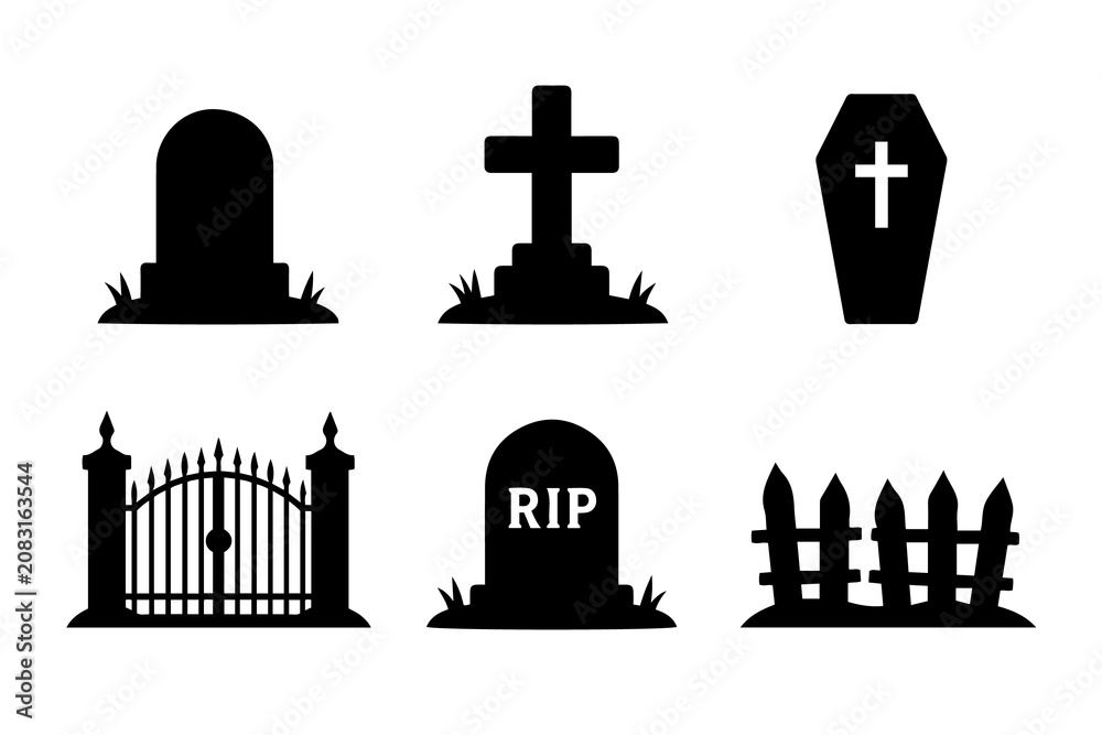 Fototapeta premium Halloween cemetery icons set