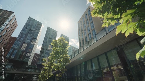 A modern rich luxury residential complex in a picturesque location. Dolly camera