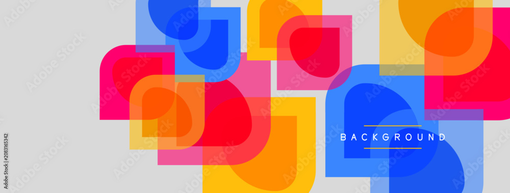Fototapeta premium Abstract geometric shapes overlap, creating vibrant colorful background. Modern design utilizes transparency, layering for visual interest.